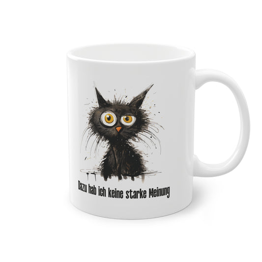 Tasse mit schwarzer Katze mit unbeeindrucktem Gesichtsausdruck und witzigem Spruch, Sprüche Tasse, Geschenk für besten Freund