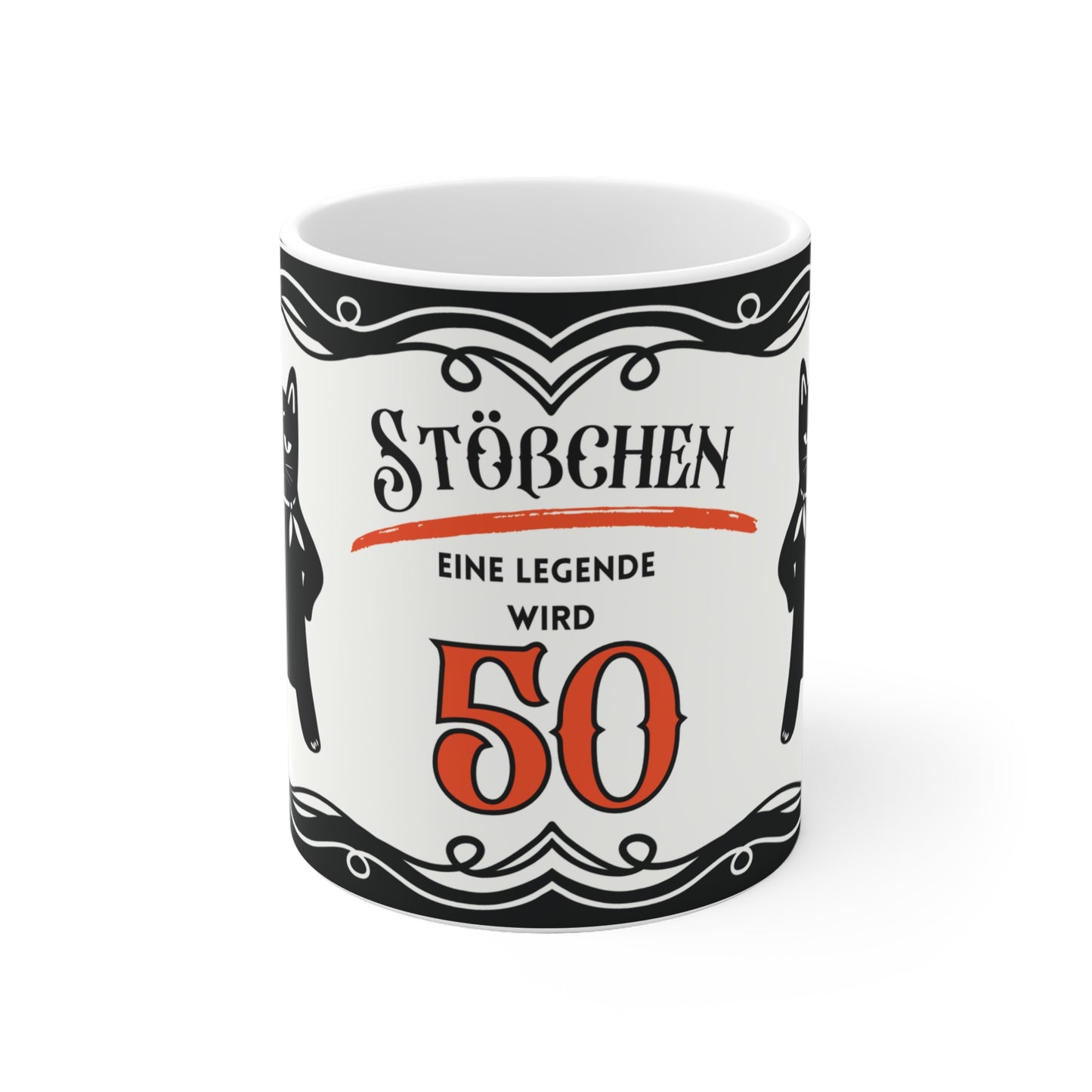 Lustige Geburtstagstasse 50 - Katze Leopold mit Sektglas - Geschenk zum 50. Geburtstag