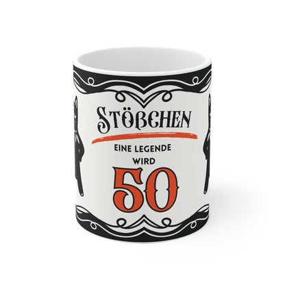 Lustige Geburtstagstasse 50 - Katze Leopold mit Sektglas - Geschenk zum 50. Geburtstag