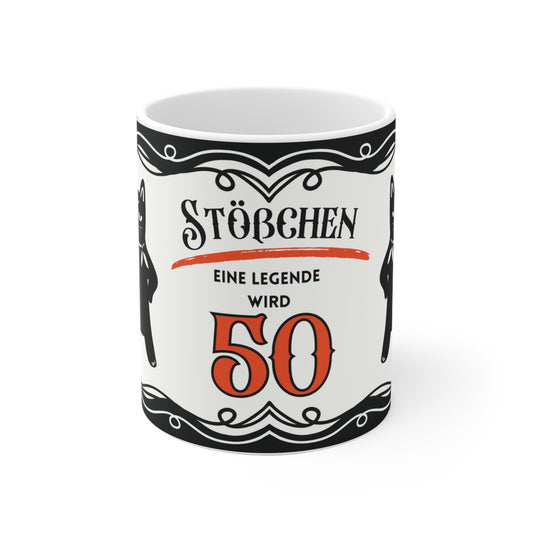 Lustige Geburtstagstasse 50 - Katze Leopold mit Sektglas - Geschenk zum 50. Geburtstag