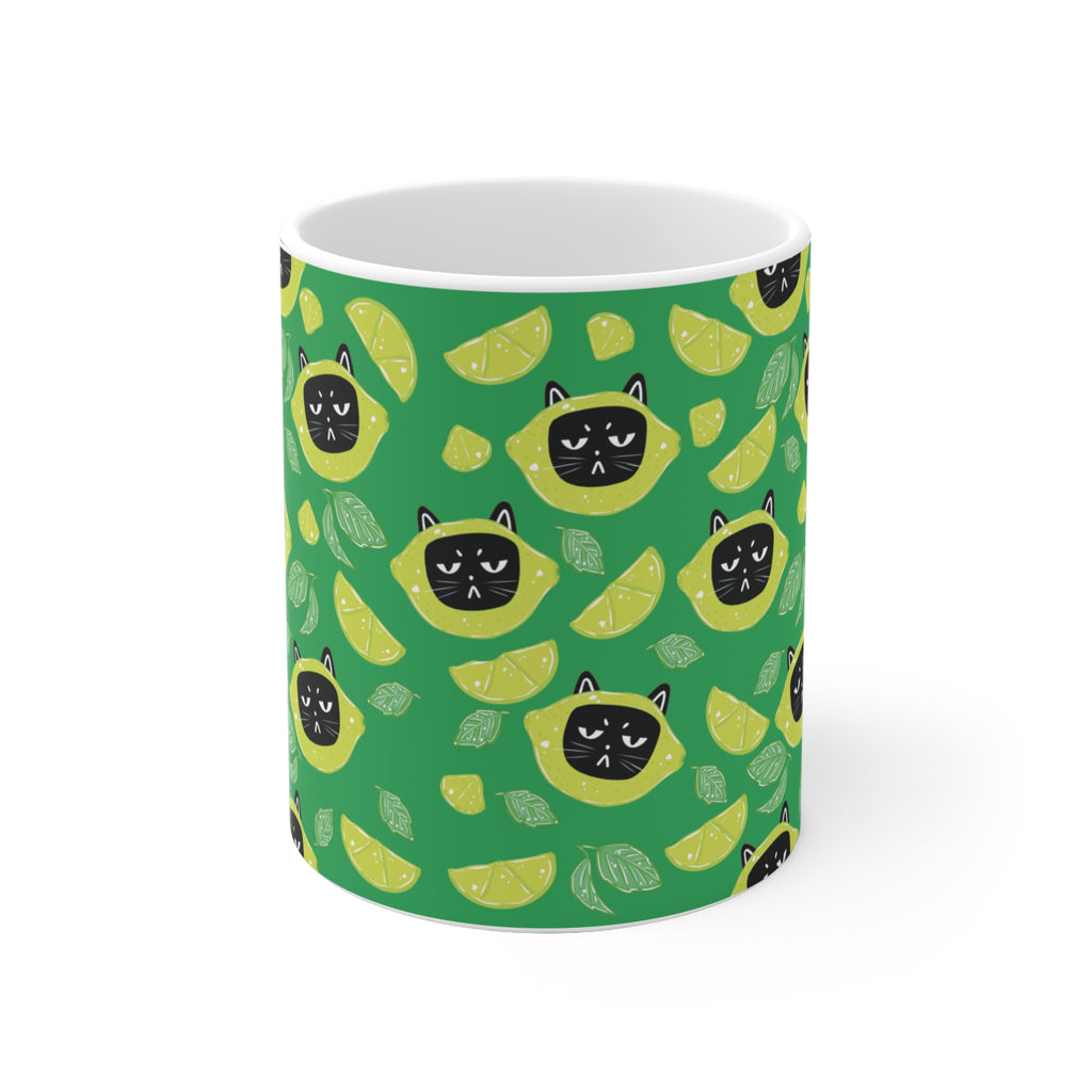 Sommer Tasse - Lustige Tasse mit Leopold auf Limetten-Hintergrund - Geschenk für Katzenfreunde