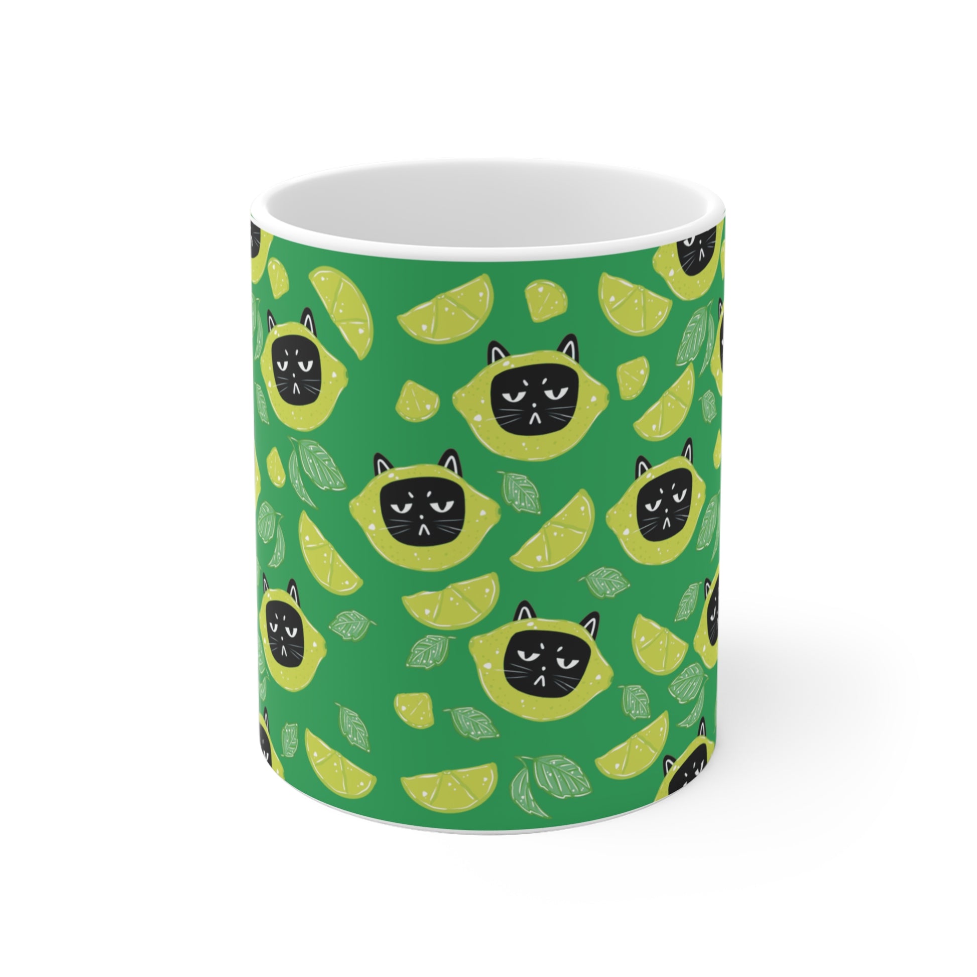 Sommer Tasse - Lustige Tasse mit Leopold auf Limetten-Hintergrund - Geschenk für Katzenfreunde