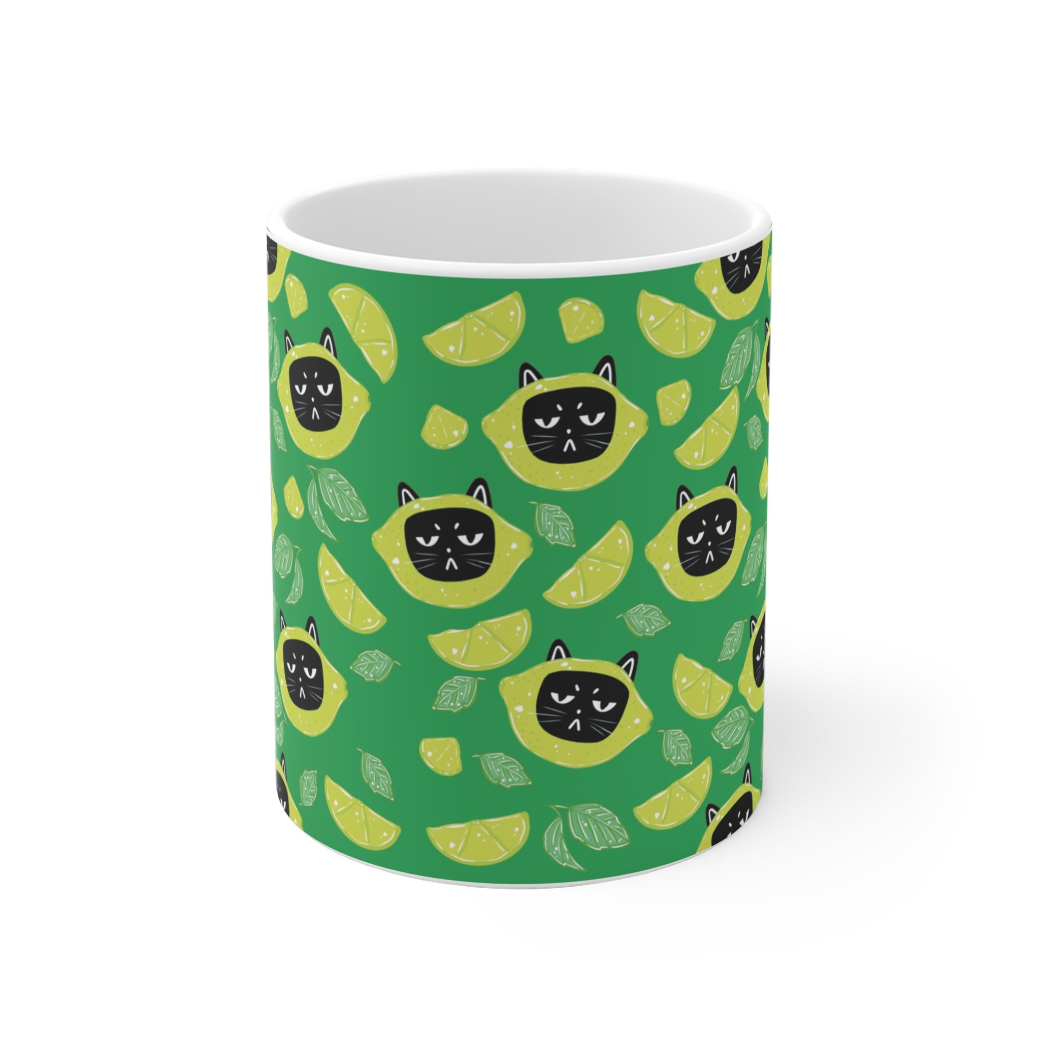 Sommer Tasse - Lustige Tasse mit Leopold auf Limetten-Hintergrund - Geschenk für Katzenfreunde