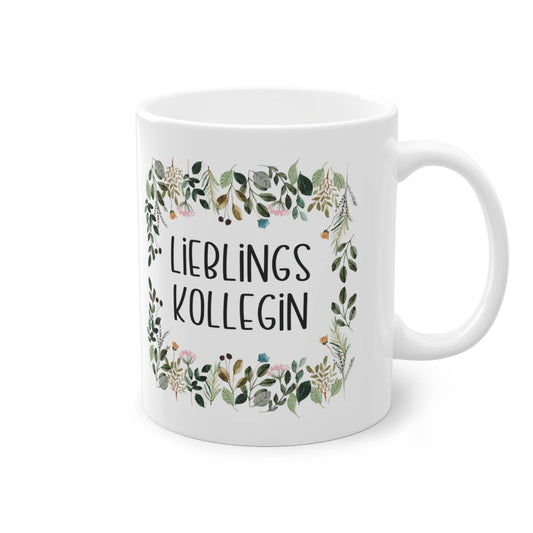 Bereite deiner Lieblingskollegin eine Freude mit unserer zauberhaften Tasse, umgeben von einem floralen Rahmen – das ideale Geschenk für Lieblings Kollegin