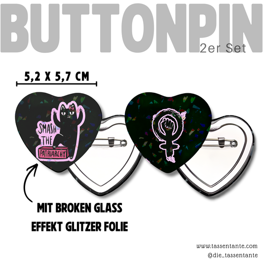 2er Set Herz Buttons Leopold  - Smash the Patriarchy - schwarz