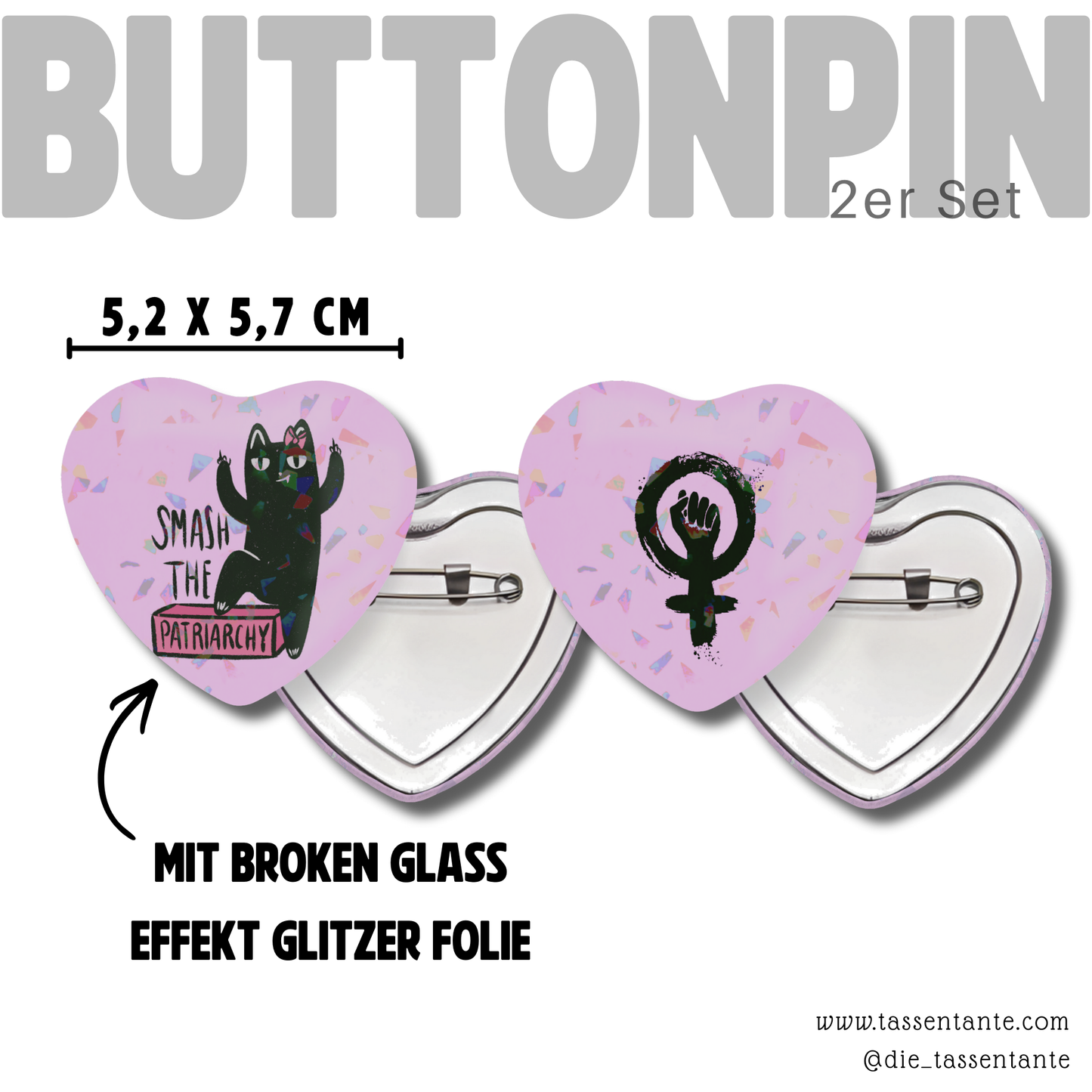 2er Set Herz Buttons Leopold  - Smash the Patriarchy - rosa