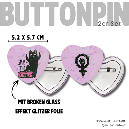 2er Set Herz Buttons Leopold  - Smash the Patriarchy - rosa