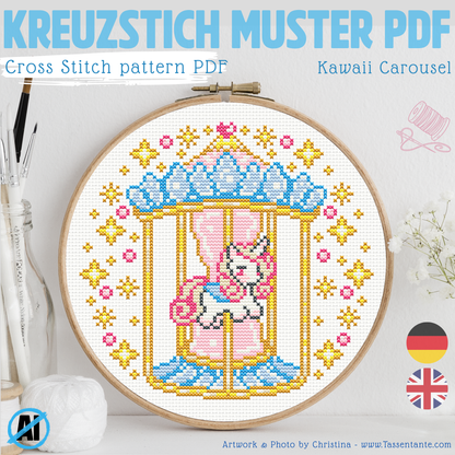 Stickvorlage Kreuzstich - Kawaii Carousel