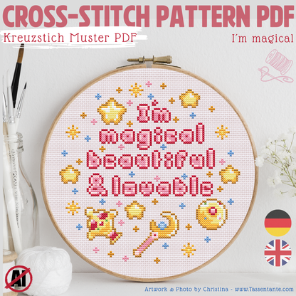 Stickvorlage Kreuzstich - I´m magical, 90s Anime Style, magical girl