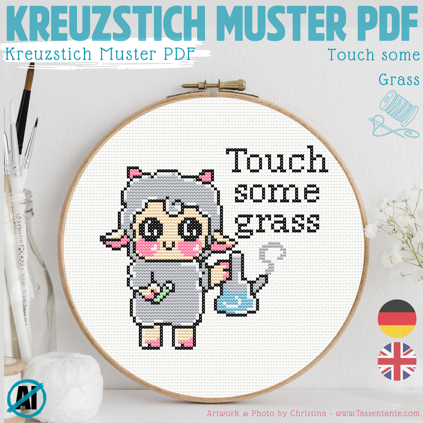 Stickvorlage Kreuzstich - Touch some Grass