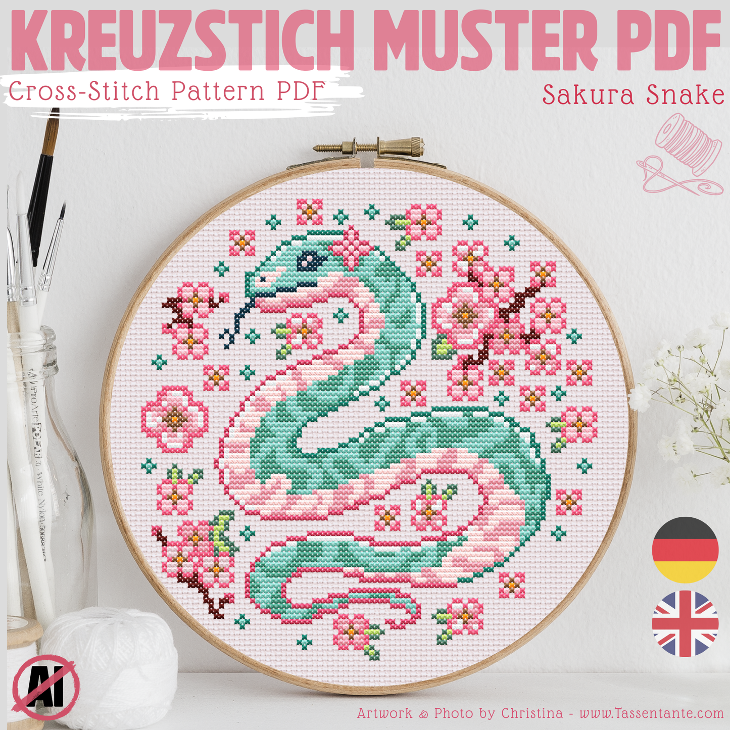 Stickvorlage Kreuzstich - Sakura Snake -