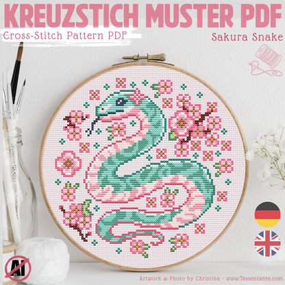 Stickvorlage Kreuzstich - Sakura Snake -