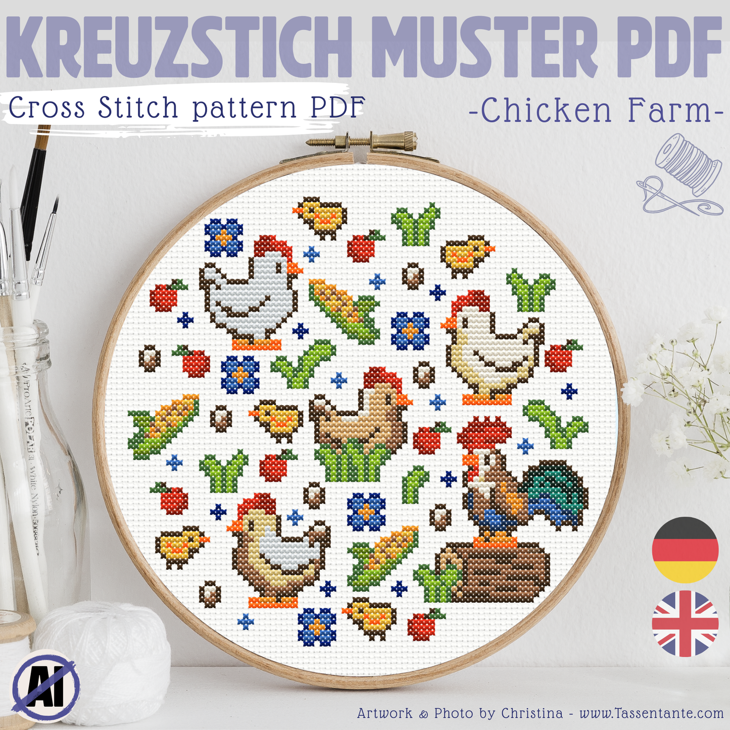Stickvorlage Kreuzstich - Chicken Farm