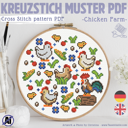 Stickvorlage Kreuzstich - Chicken Farm