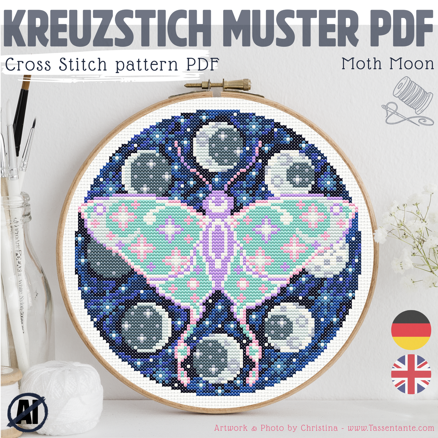 Stickvorlage Kreuzstich - Moth Moon