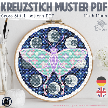 Stickvorlage Kreuzstich - Moth Moon