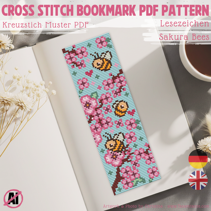 Stickvorlage Kreuzstich - Lesezeichen - Sakura Bees