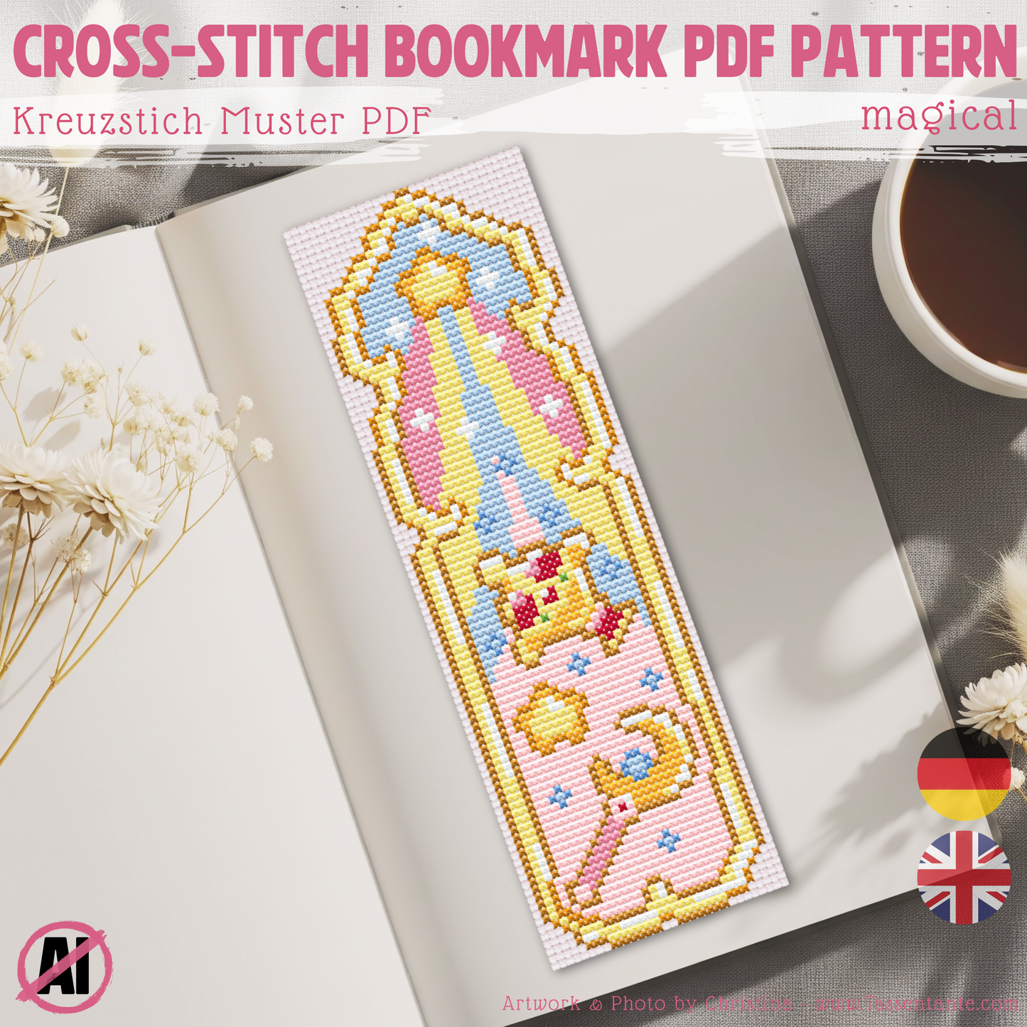 Stickvorlage Kreuzstich - Lesezeichen -  magical