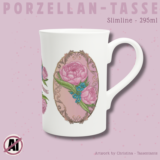 Tasse - Slimline - Porzellantasse - Pfingstrosen