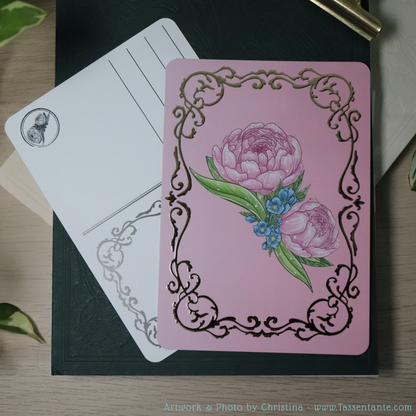 Postkarte mit Gold-Details - Pfingstrose - DIN A6
