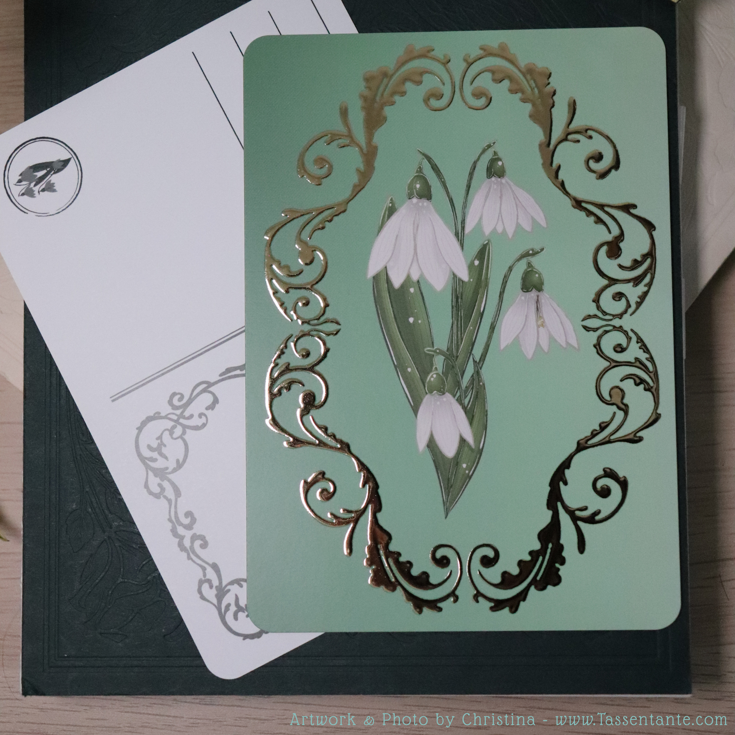 Postkarte mit Gold-Details - Schneeglöckchen - DIN A6