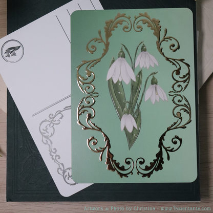 Postkarte mit Gold-Details - Schneeglöckchen - DIN A6