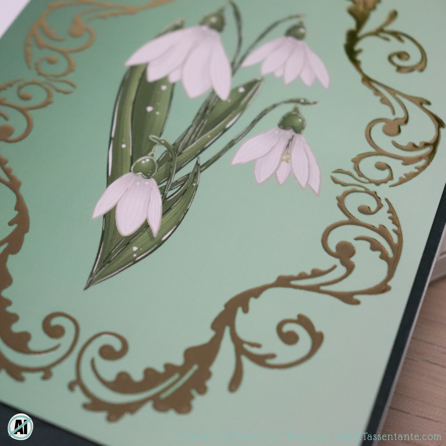 Postkarte mit Gold-Details - Schneeglöckchen - DIN A6