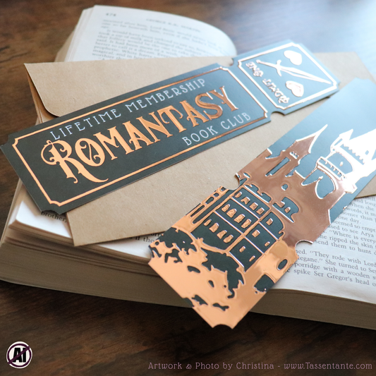 Romantasy Lesezeichen mit 3D Folierung in Bronze