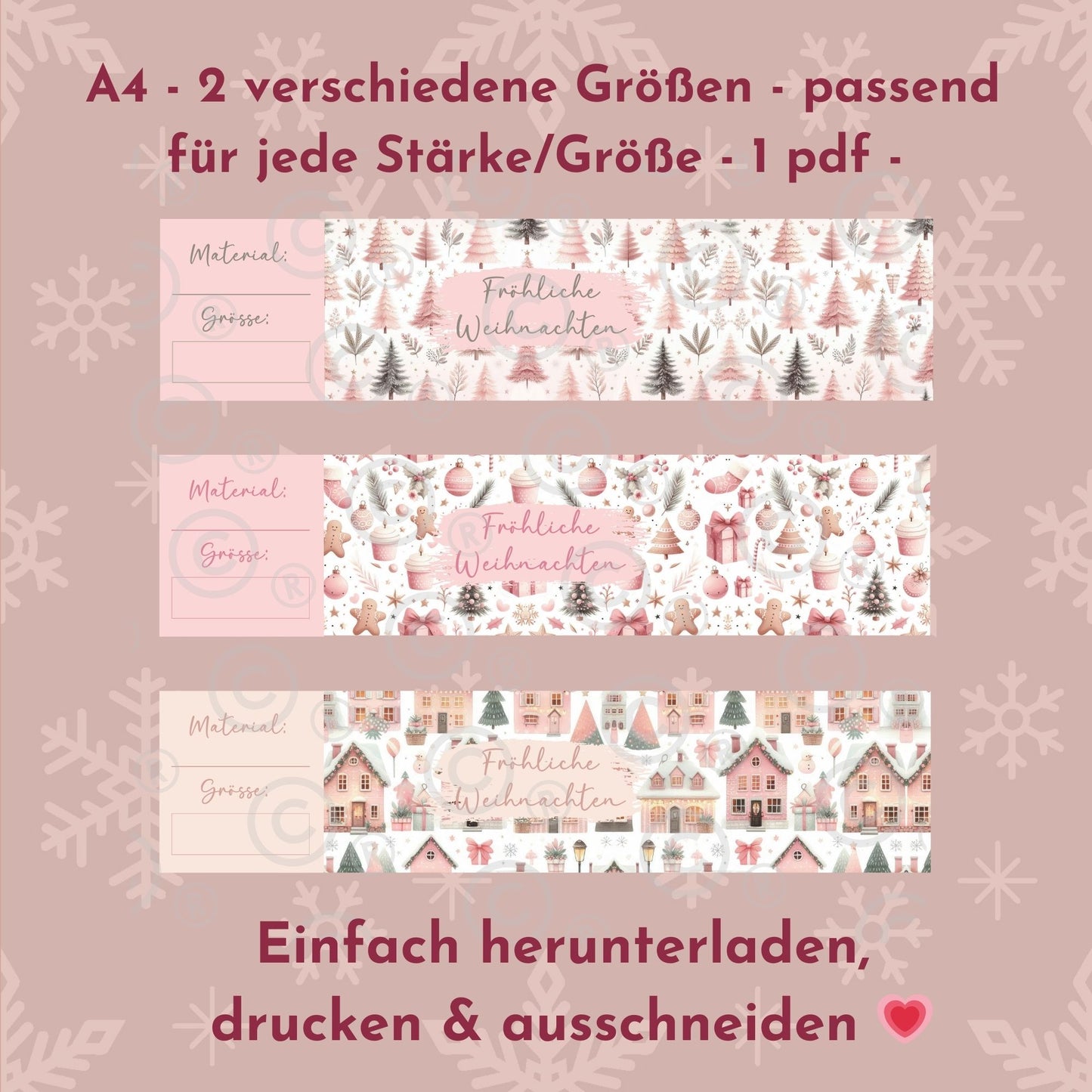 Sockenbanderolen zum Ausdrucken - Weihnachten - rosa Zauber