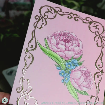 Postkarte mit Gold-Details - Pfingstrose - DIN A6