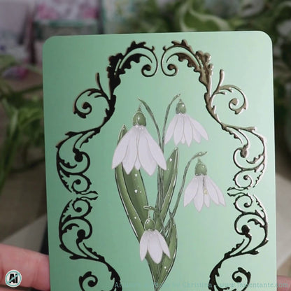 Postkarte mit Gold-Details - Schneeglöckchen - DIN A6